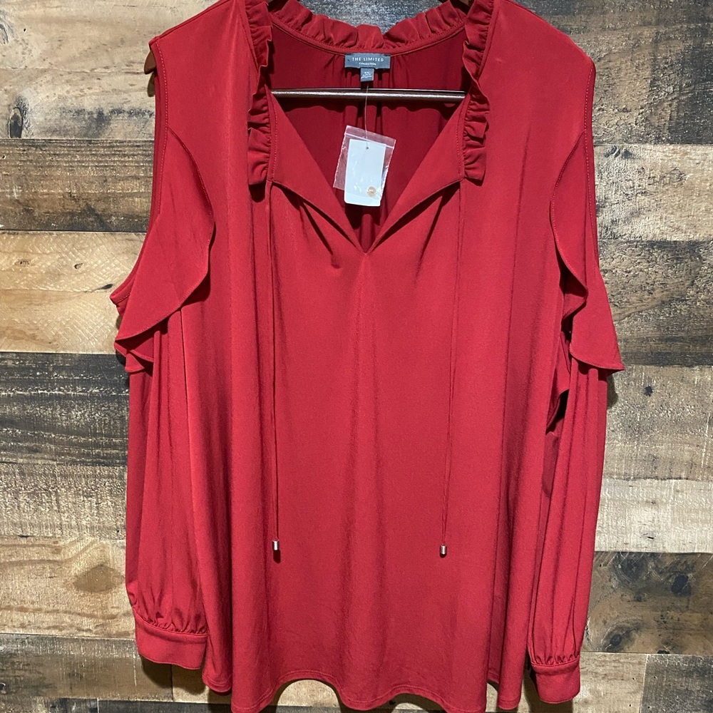 The Limited 3X NWT Red Merlot Cold Shoulder Long Sleeve Plus Size